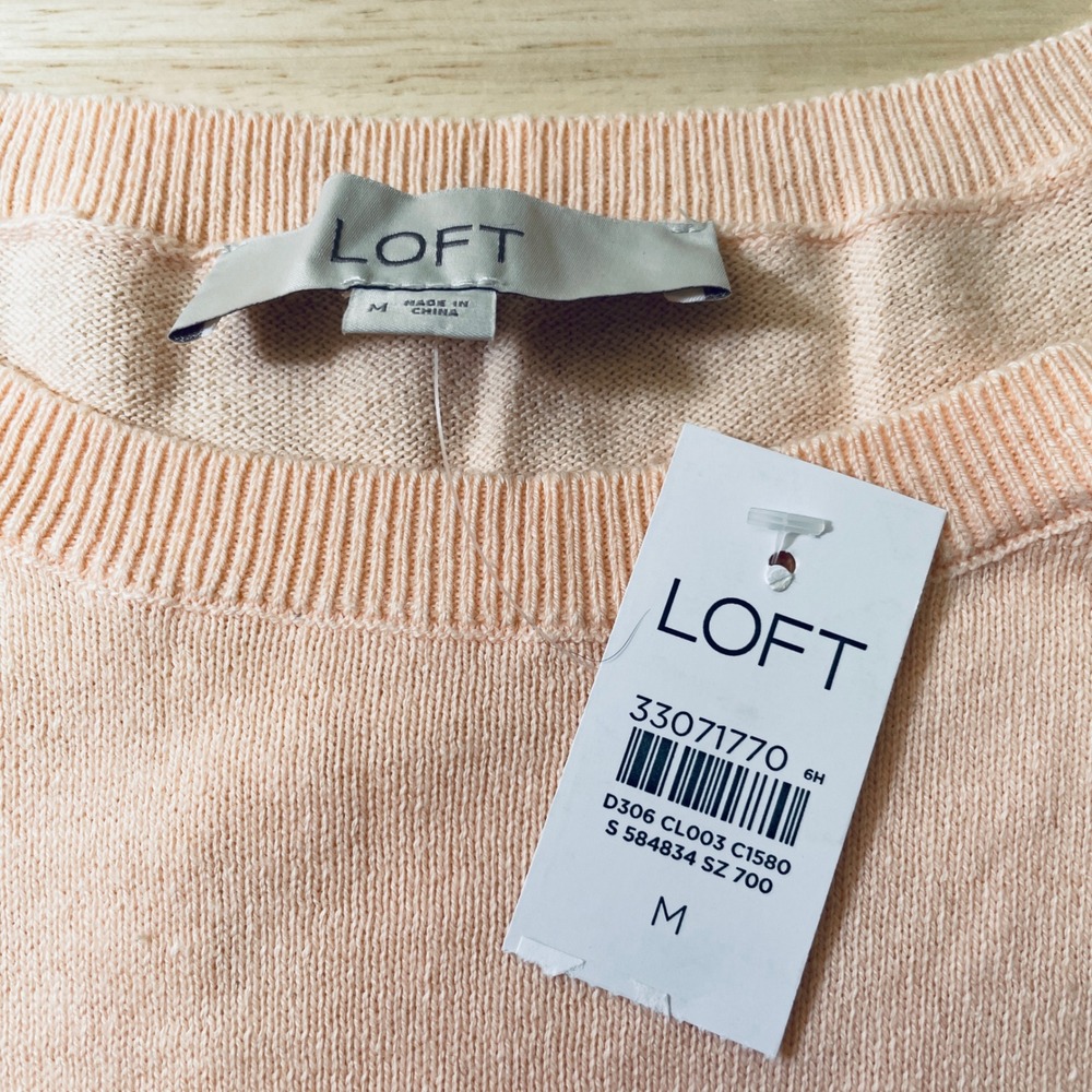 LOFT Peach Toucan Bird Graphic Cotton Knit Sweater Women's Medium NEW - Picture 5 of 8